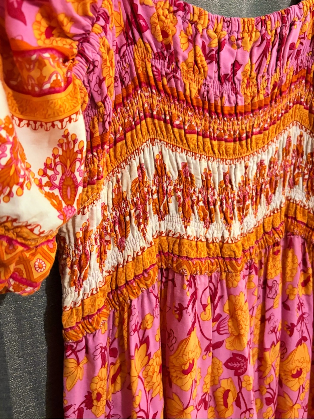 ✨ 3/$20 Pink & Yellow Floral Smocked Dress Sz 2XL - Picture 3 of 7